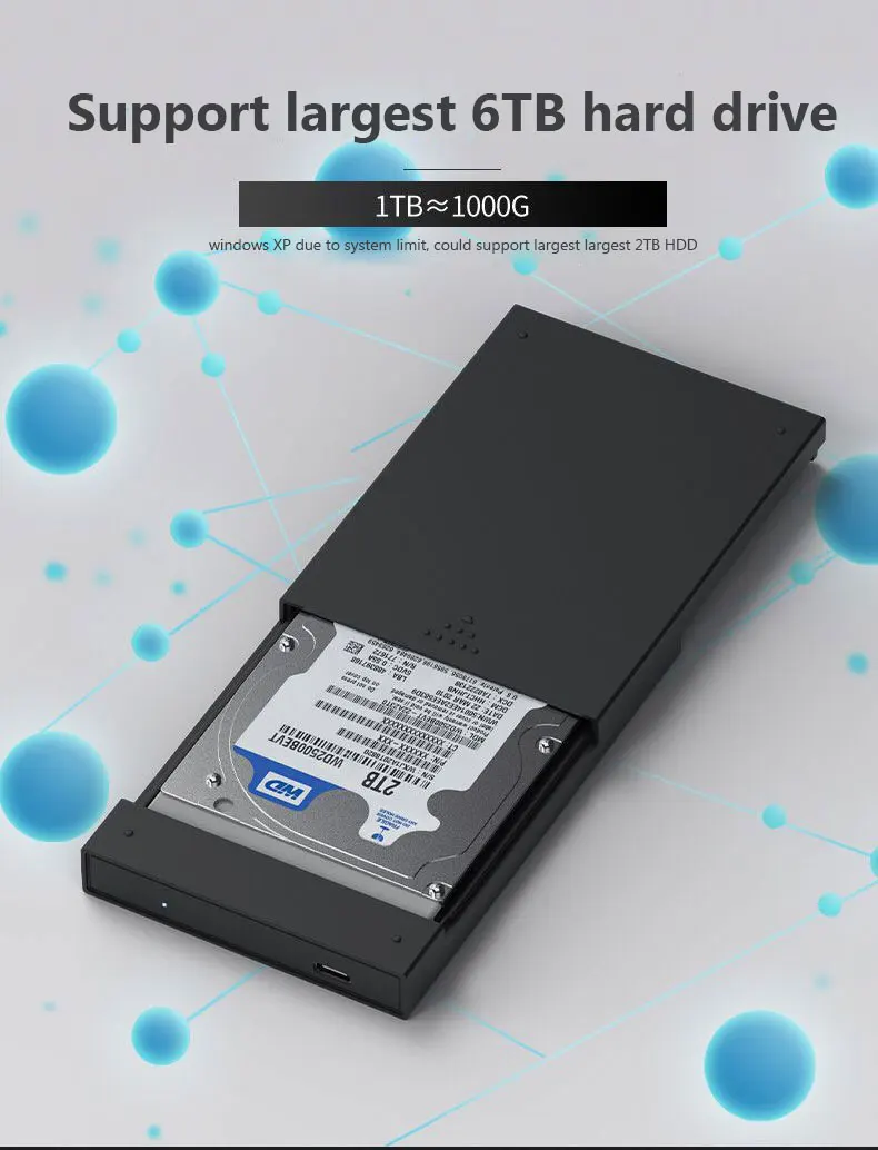 2.5 SATA to USB3.0/3.1 HDD Enclosure Mobile Hard Drive Cases support 6TB HDD for SSD External Storage CASE Blueendless