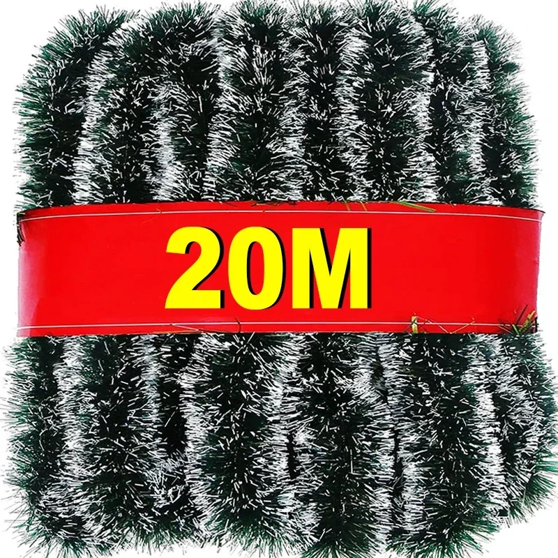 

20M Christmas Tinsel Ribbon Garland Xmas Tree Hanging Pendent Ornaments Green Cane Ribbons Wreath for New Year Party Home Decor