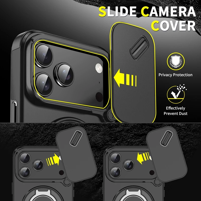 Enhanced Armor 360 Ring Stand Magnetic Shockproof Case with Lens Protection and Magsafe Compatibility