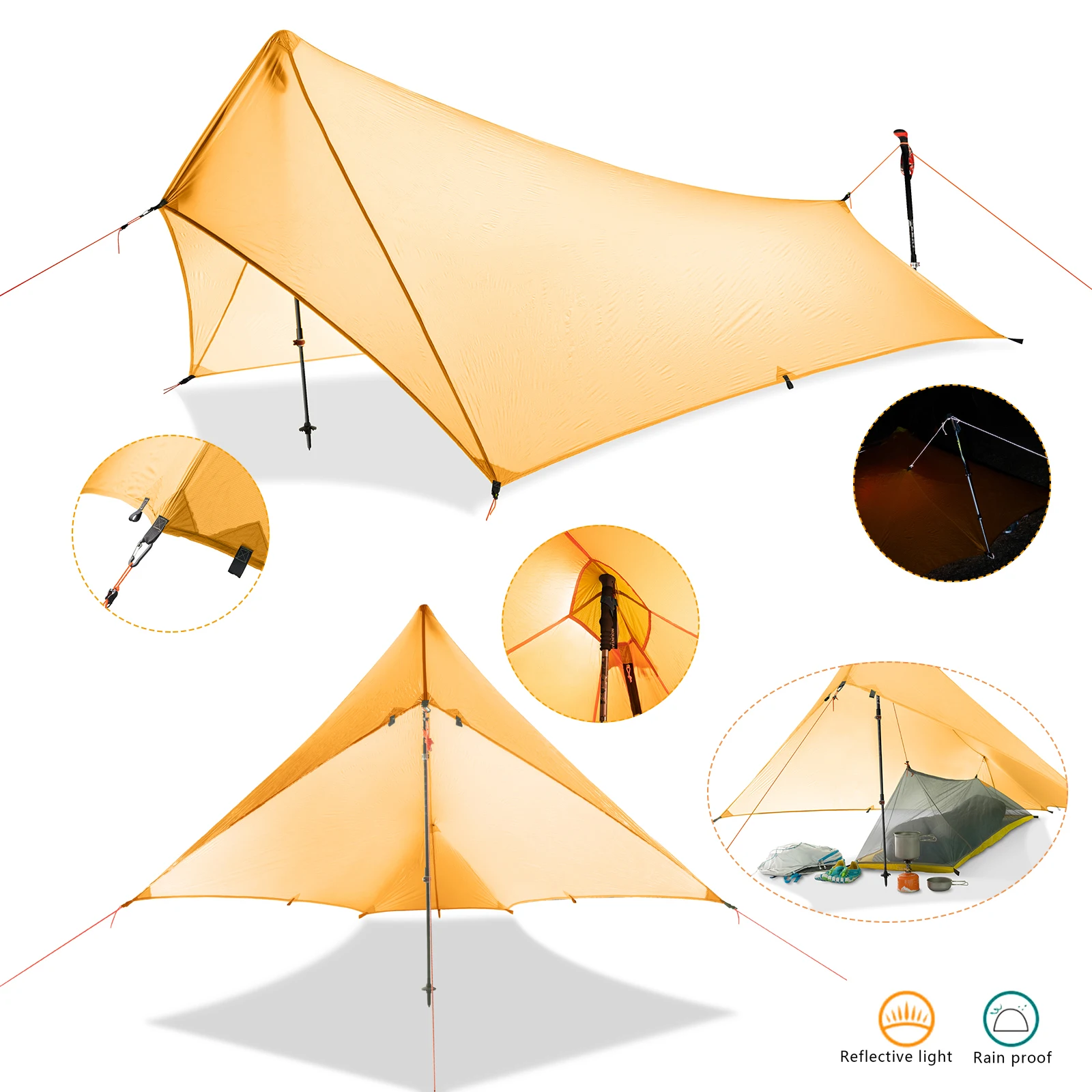 Ultralight Camping Shelter Rain Fly Tent 310g Waterproof 20D Two-side Silicone Coated Nylon Canopy Rainfly Tarp camping tent,portable tent