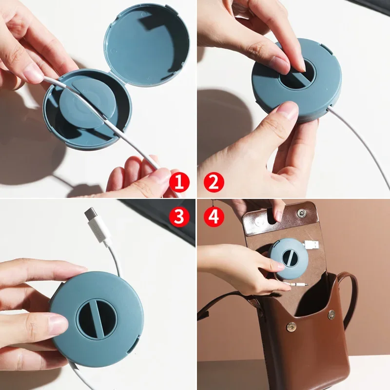 Kawaii Cable Organizer Rotating USB Charging Data Line Storage Box Portable Earphone Wire Cord Storage Case Desk Organizers