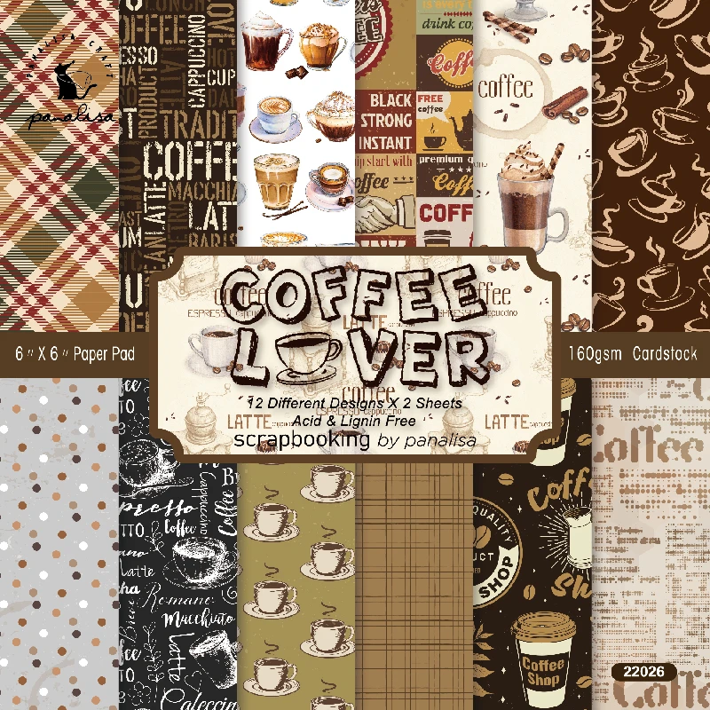 Panalisacraft 24 Sheets 6"x6" Cafe Coffee Lover Scrapbook Paper Scrapbooking Patterned Paper