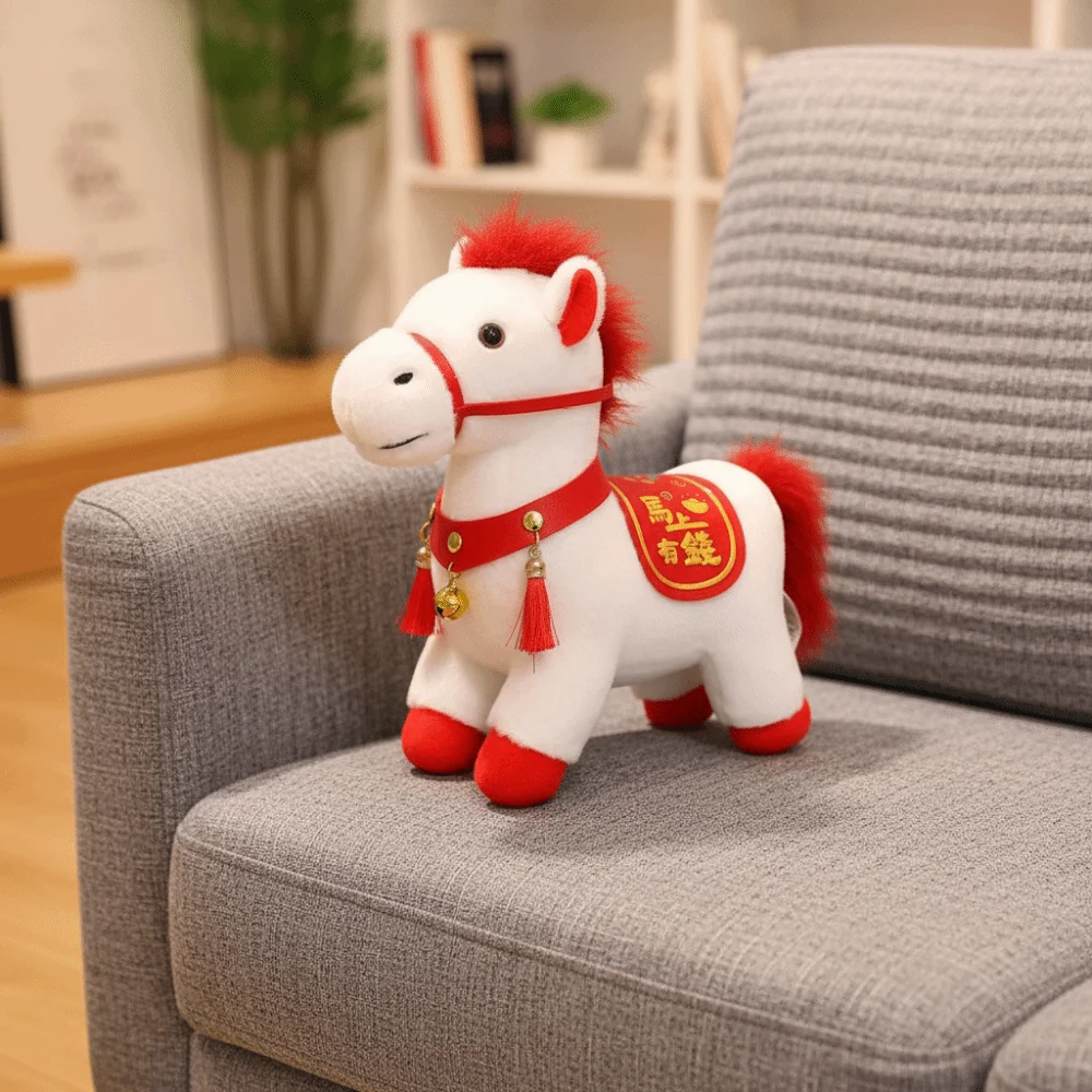 Chinese Style Horse Mascot Stuffed Animal PP Cotton Fluffy Plush Horse Stuffed Animal Toy Portable Collection