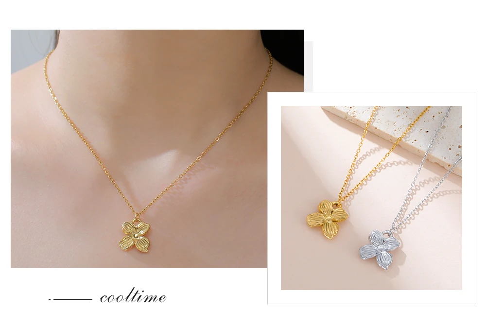 COOLTIME Vierblättriges Kleeblatt Edelstahl Halsketten Für Frauen Trend Qualität Blume Anhänger Halskette Schmuck Geschenk – Detail 11
