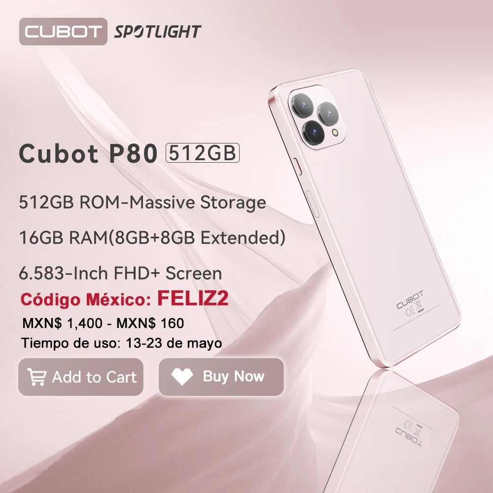 [Weltpremiere] Cubot P80 512 GB ROM, 16 GB RAM (8 GB + 8 GB erweitert), globale Version Smartphone Android, 6,583 Zoll FHD+ Bildschirm, 48 MP Kamera, 5200 mAh Akku, NFC, 4G Phone, handy, in den Warenkorb legen