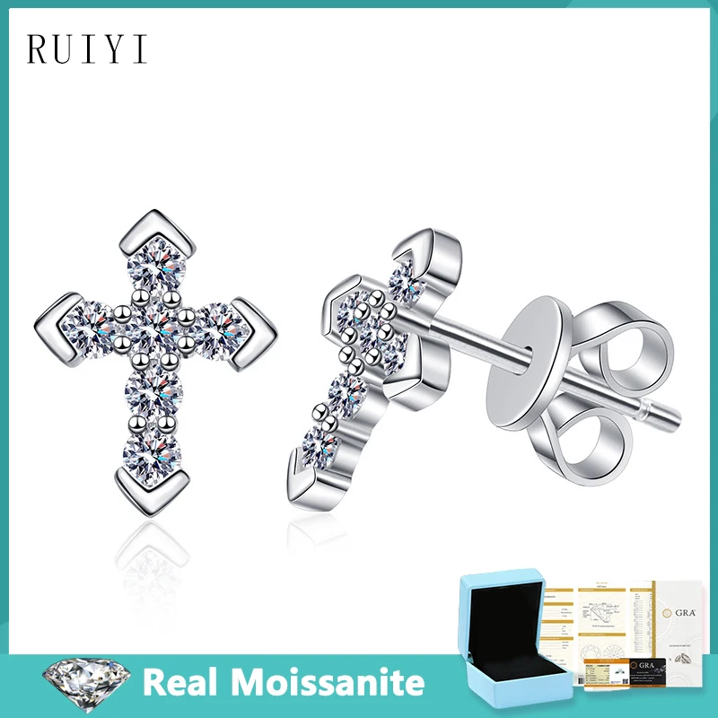 

0.36ct Trendy Cross Full Diamond Moissanite Stud Earrings for Women Fine Jewelry 925 Sterling Silver Earring Girls Birthday Gift