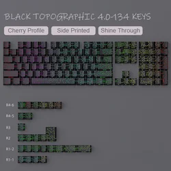 Purple Topographic Side Print Shine - Through Keycap Set - Cherry Profile Double Shot Dye - Sub PBT Keycaps (134keys Black)