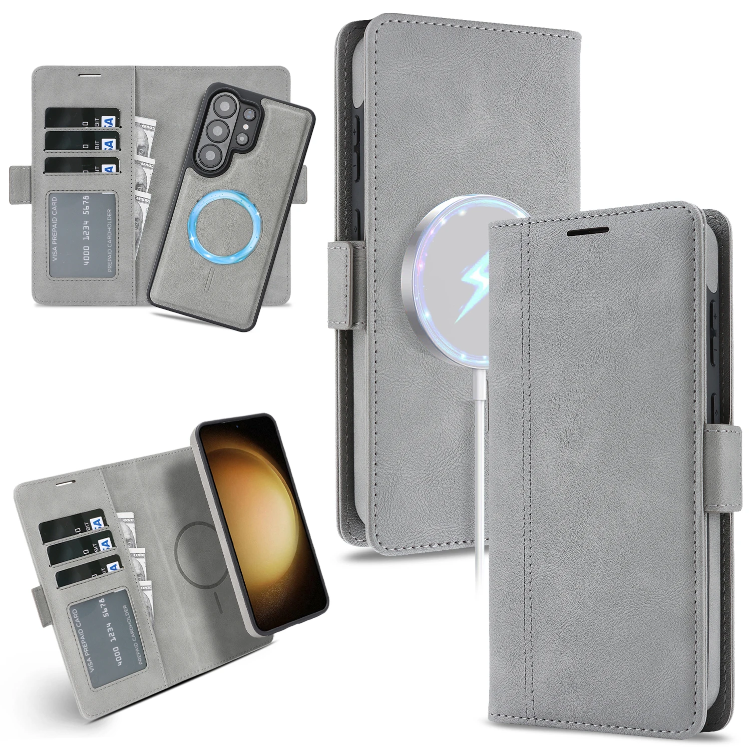 Luxury PU Leather Detachable Wallet Case with Magnetic Closure and Card Slot