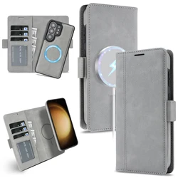 Luxury PU Leather Detachable Wallet Case with Magnetic Closure and Card Slot - Galaxy S23 Ultra (GRAY)