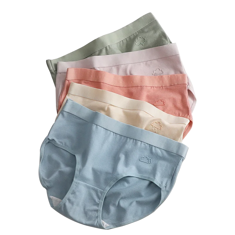 

5Pcs 2023 Woman Cotton Panti Briefs Triangle Underwear For Young Girls Underpants Lady Mid Waist Cloud Panties Women Lingerie