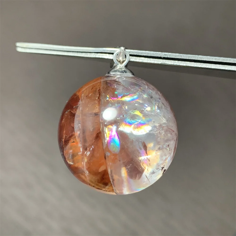 18-27MM Natural Fire Quartz Balls Pendants Necklaces Women Red Limonite Phantom Quartz Crystals Beads Rainbow Flash Lodolite,pendant necklace