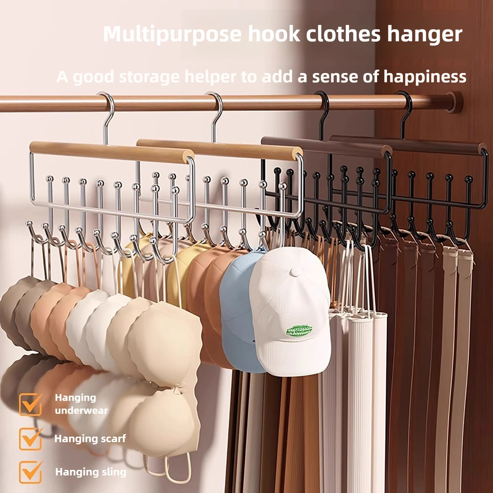 Multifunctional Solid Wood Hook Wardrobe Drying Rack and Storage Hanger