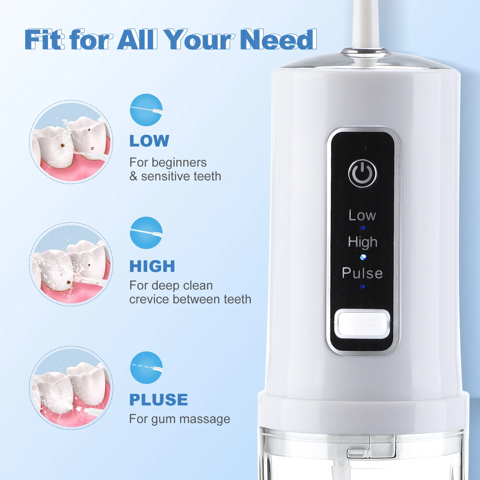 Oral Irrigator Rechargeable Water Flosser Portable Dental Water Jet Floss 230ml Water Tank  3 Mode IPX7 Waterproof Teeth Cleaner