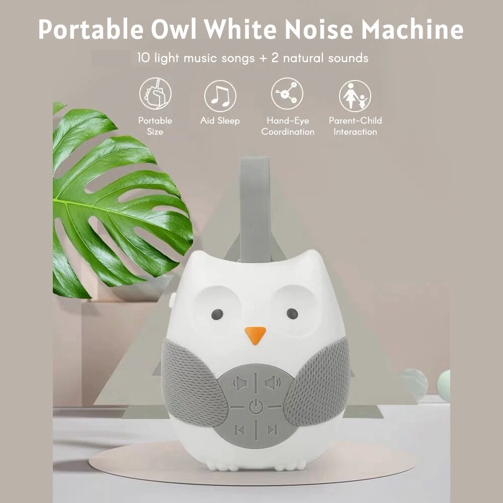 ZK30 Portable Owl White Noise Machine Baby Soother with 10 Light Music Songs 2 Natural Sounds Silicone Strap for Infants Toddler baby toys