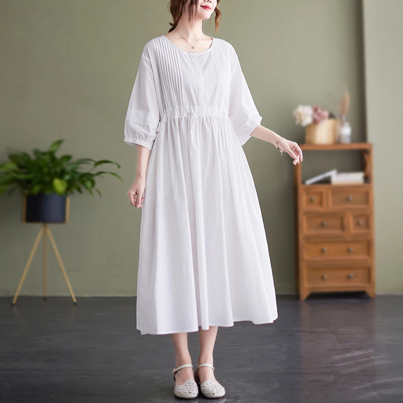 

2023 New Arrival Thin Soft Folds Loose Fashion Summer Dress Draw String Slim Office Lady Work Dress Women Travel Casual Dress