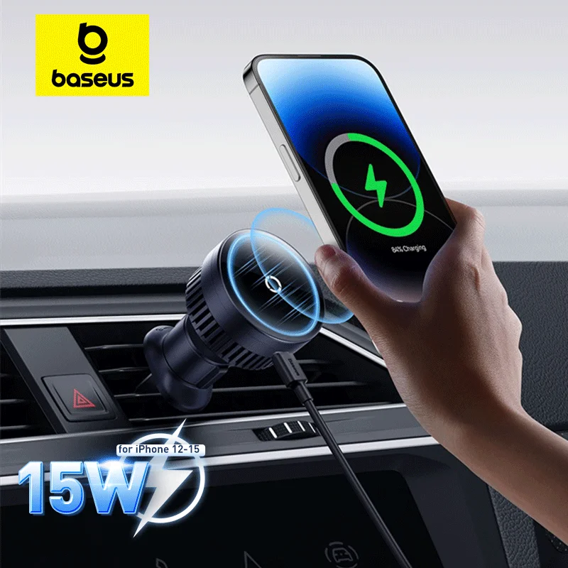 

Baseus Car Magnetic Wireless Charger Phone Holder 15W Fast Charging Air Vent Charger Holder For iPhone 15 14 13 Pro Max Huawei