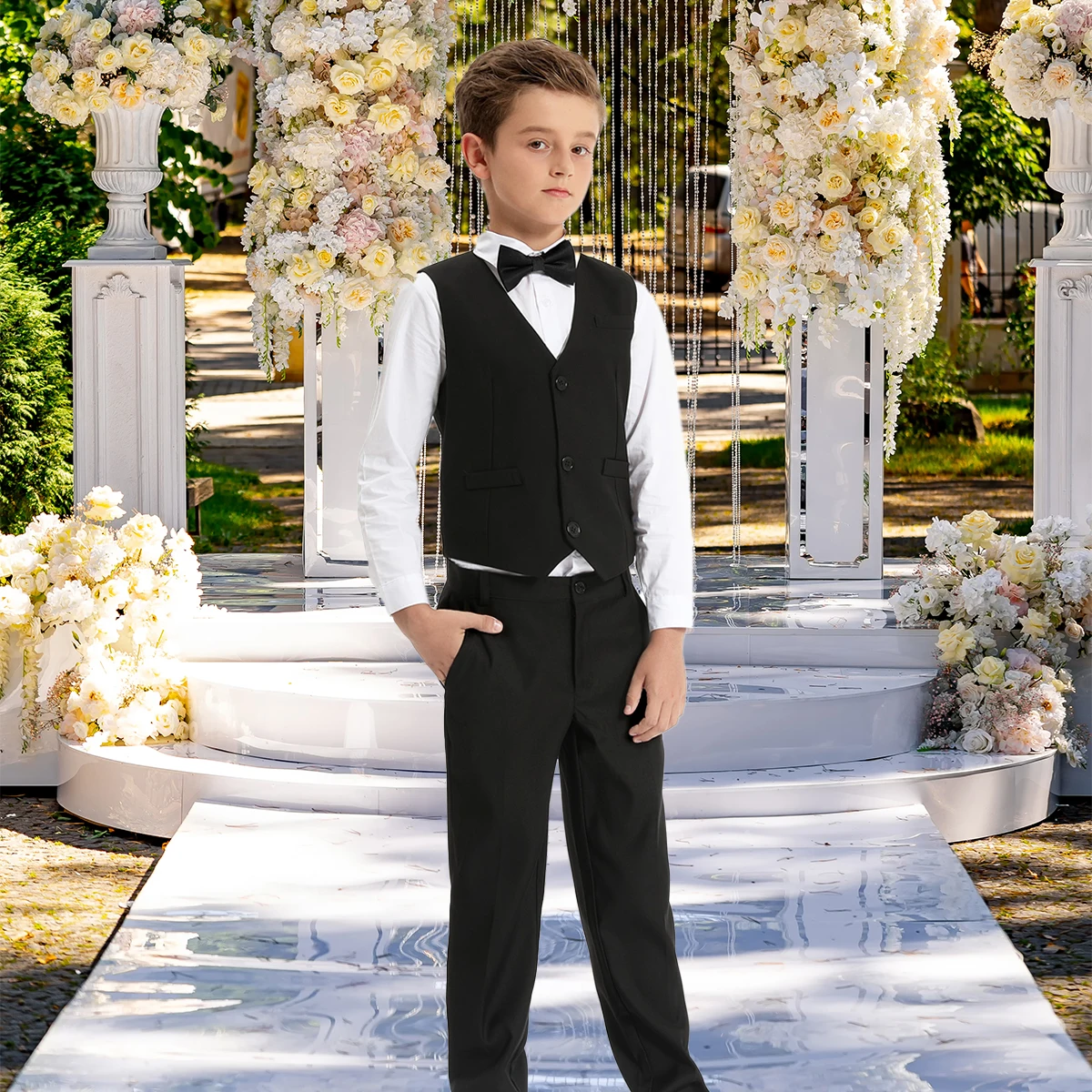 Kids Navy Dress Suit - Black Vest Boys Formal Blazer Toddler Wedding & Party Outfit