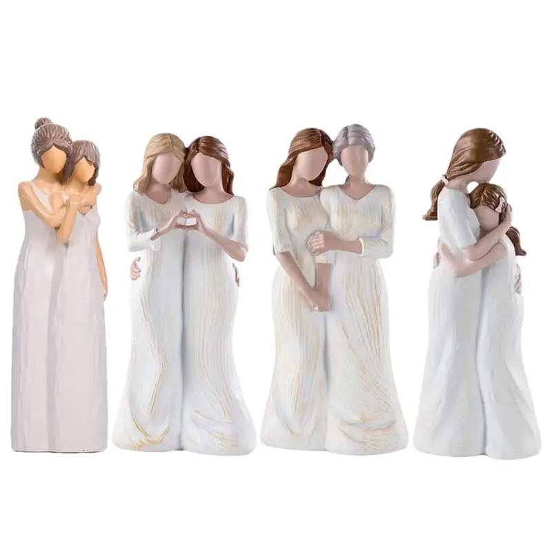 Elegant Mother and Daughter Hugging Figurine