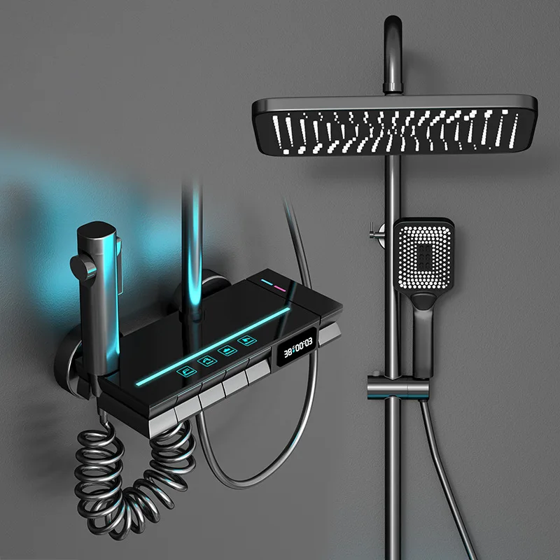 ทั้งชุดฝักบัวอาบน้ำในห้องน้ำแบบดิจิตอลฝักบัวทองเหลืองสีเทา 1