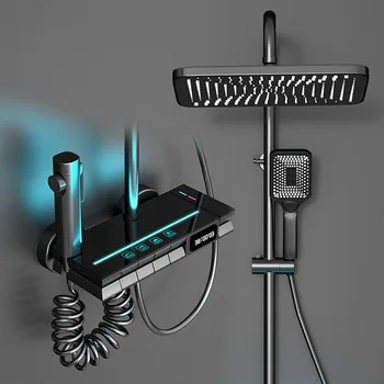 ทั้งชุดฝักบัวอาบน้ำในห้องน้ำแบบดิจิตอลฝักบัวทองเหลืองสีเทา 1