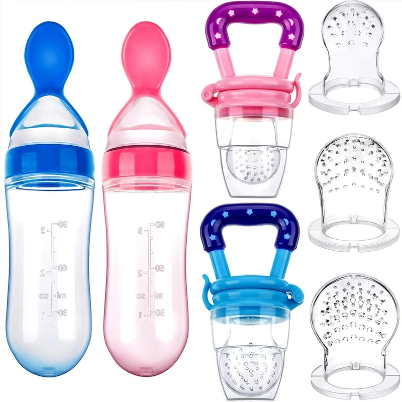 New Squeezing Feeding Bottle Silicone Newborn Baby Training Rice Spoon Infant Cereal Food Supplement Feeder Safe Tableware Tools