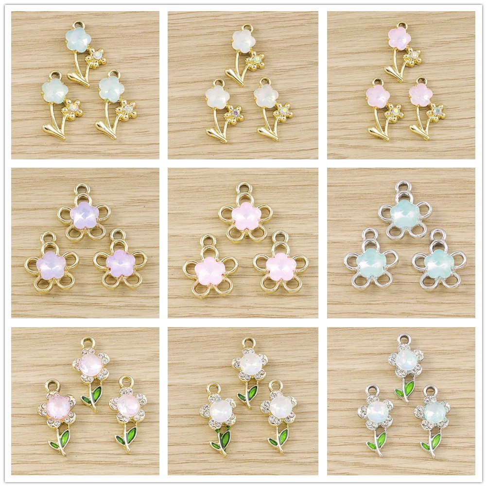 Tusember 10 Stück niedliche, exquisite Kristallblumen-Anhänger für die Schmuckherstellung, DIY-Ohrringe, Halsketten, Bastelarbeiten