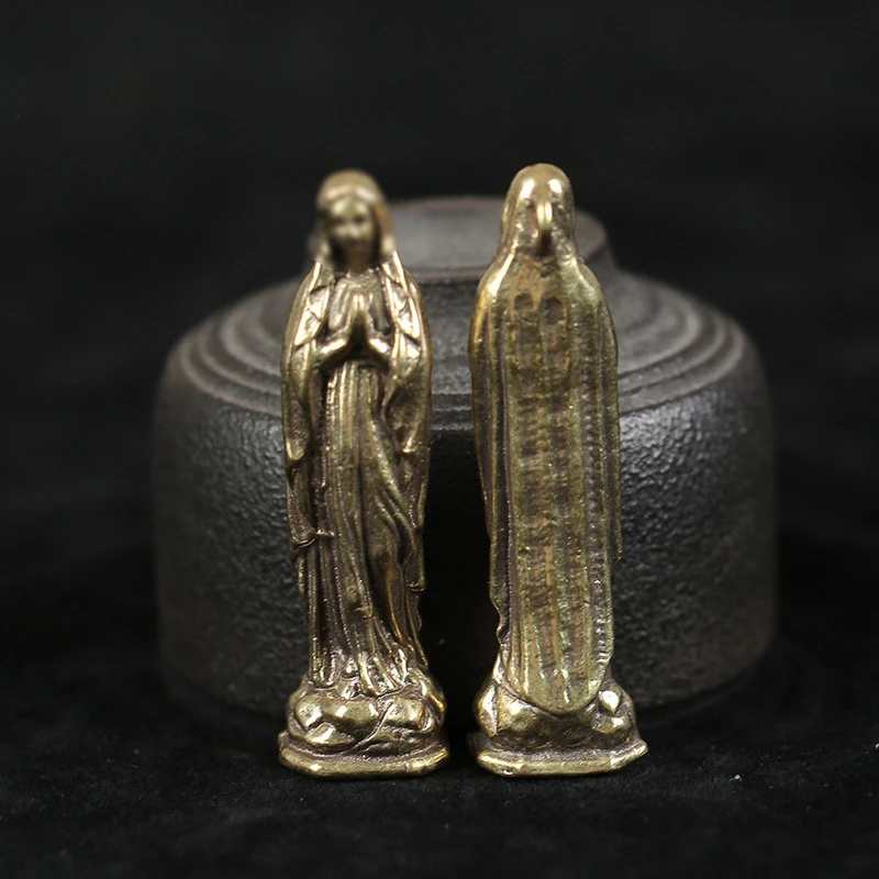 Pure Copper Vintage Blessed Virgin Mary Figurines Pendants Brass Holy Mother Religion Faith Buddha Keyrings Hangings