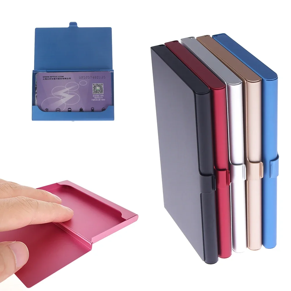 BONSYL&reg; Porta Carte Di Credito Portafoglio Con Blocco RFID Con 6 Scomparti, Per Donna E Uomo, Porta Carte Di Credito In Metallo In Acciaio Inossidabile. (6 Carte/Blu/Loto