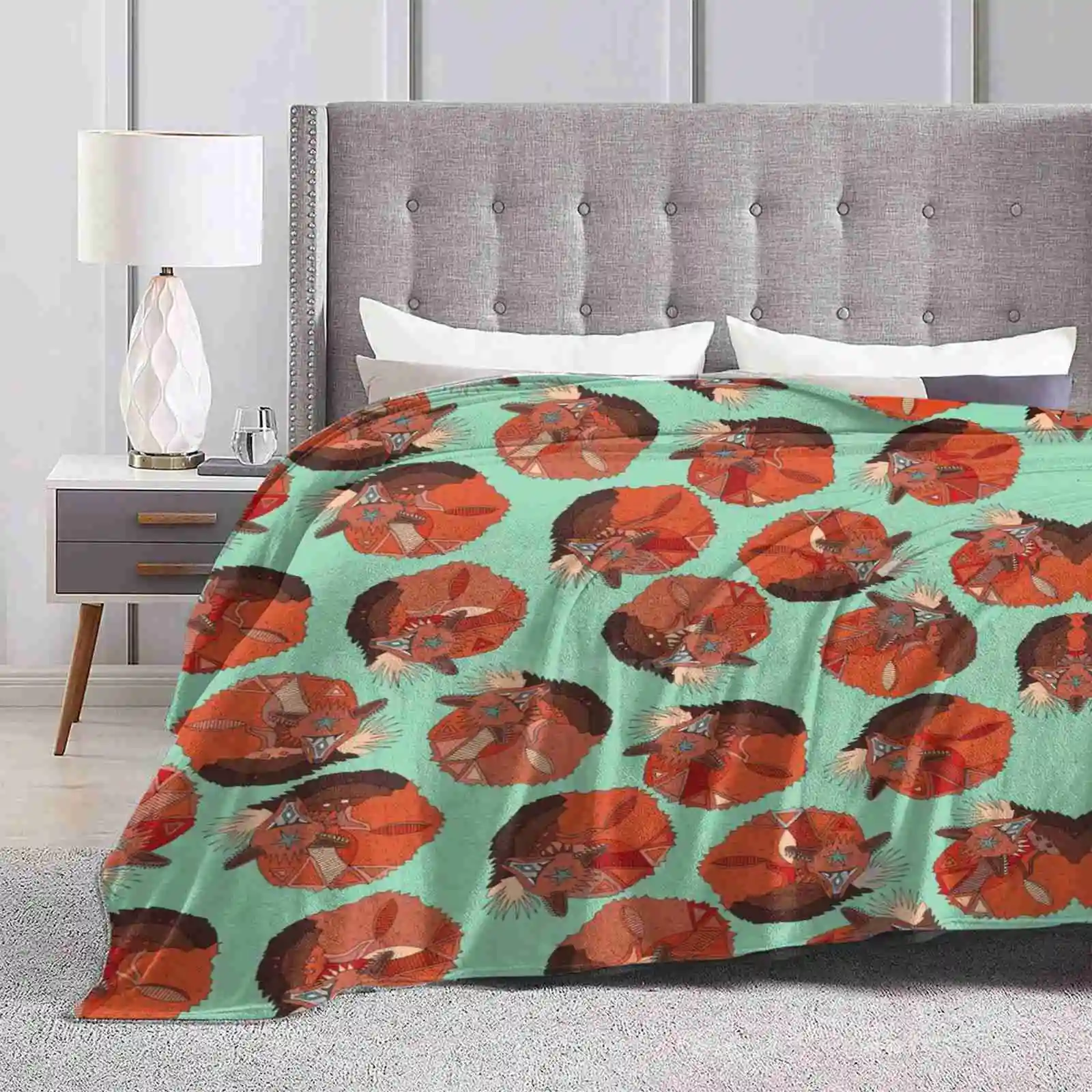 

Curled Fox Polka Mint New Print Novelty Fashion Soft Warm Blanket Foxes Tribal Triangles Sleeping Cute Polka Dots Spot