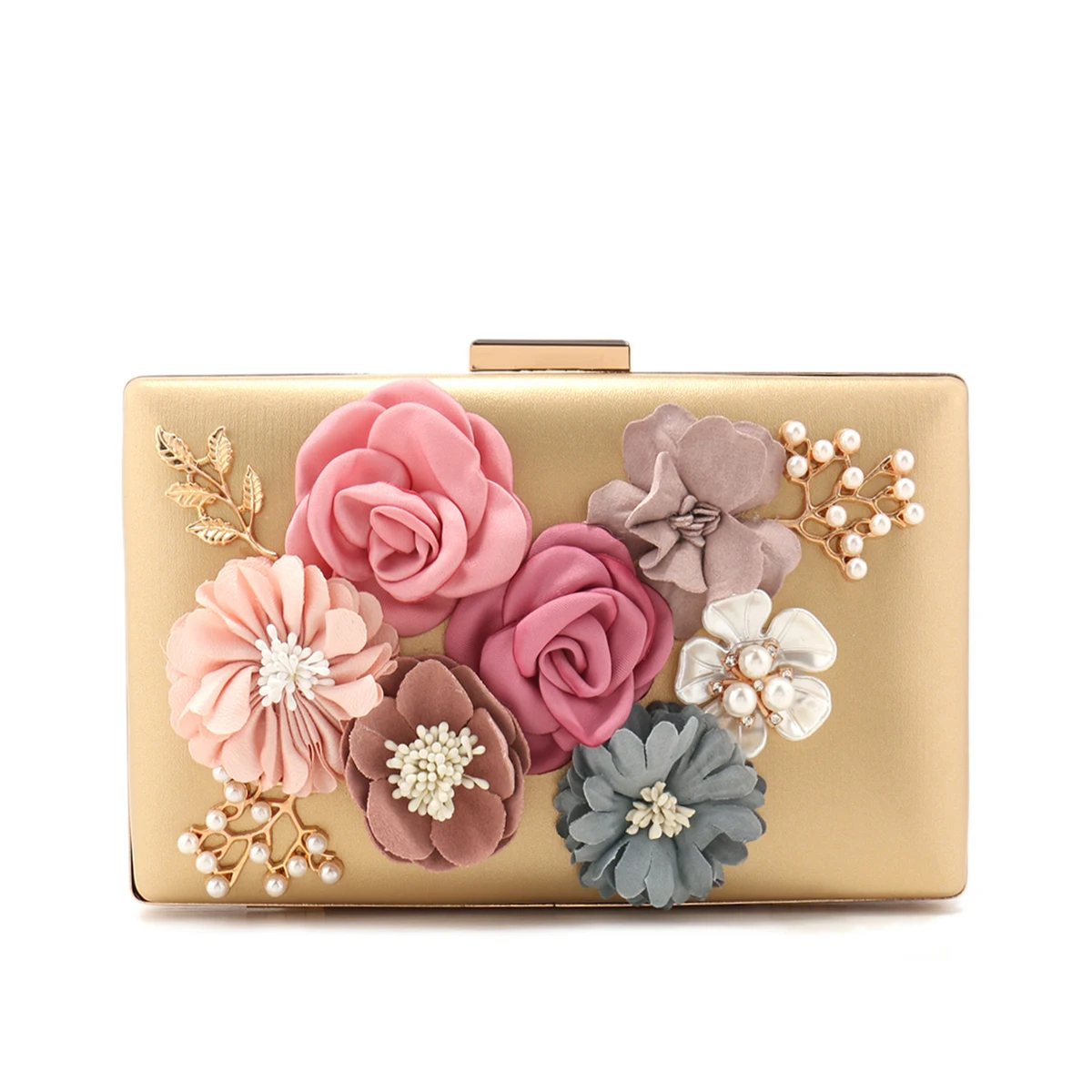 Pink Pearl Clutch Bag Handmade Flower Evening Party Wedding Luxury