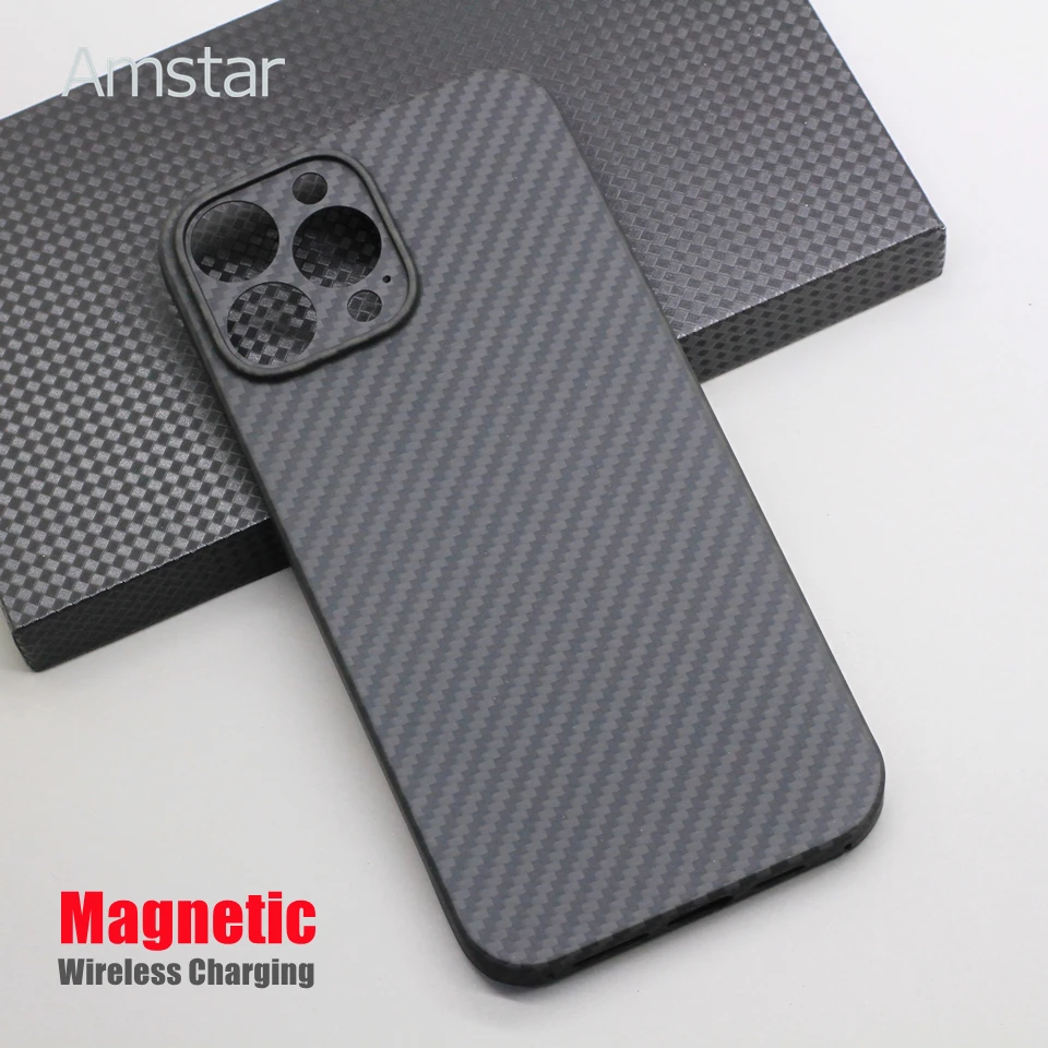 Amstar Magnetic Carbon Fiber Phone Case for iPhone  13 Pro Max 13 Pro Ultra-thin Aramid Fiber Magnetic Wireless Charging Cover