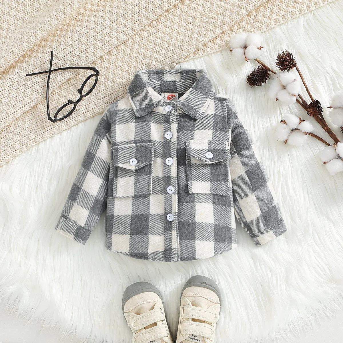 Kinder-T-shirt 2026 kleine kinderen flanel jas plaid lange mouwen button down shacket baby jongens meisjes shirt top katoen ronde hals zwart T-shirt shirts, bruin, 5-6 Jaar