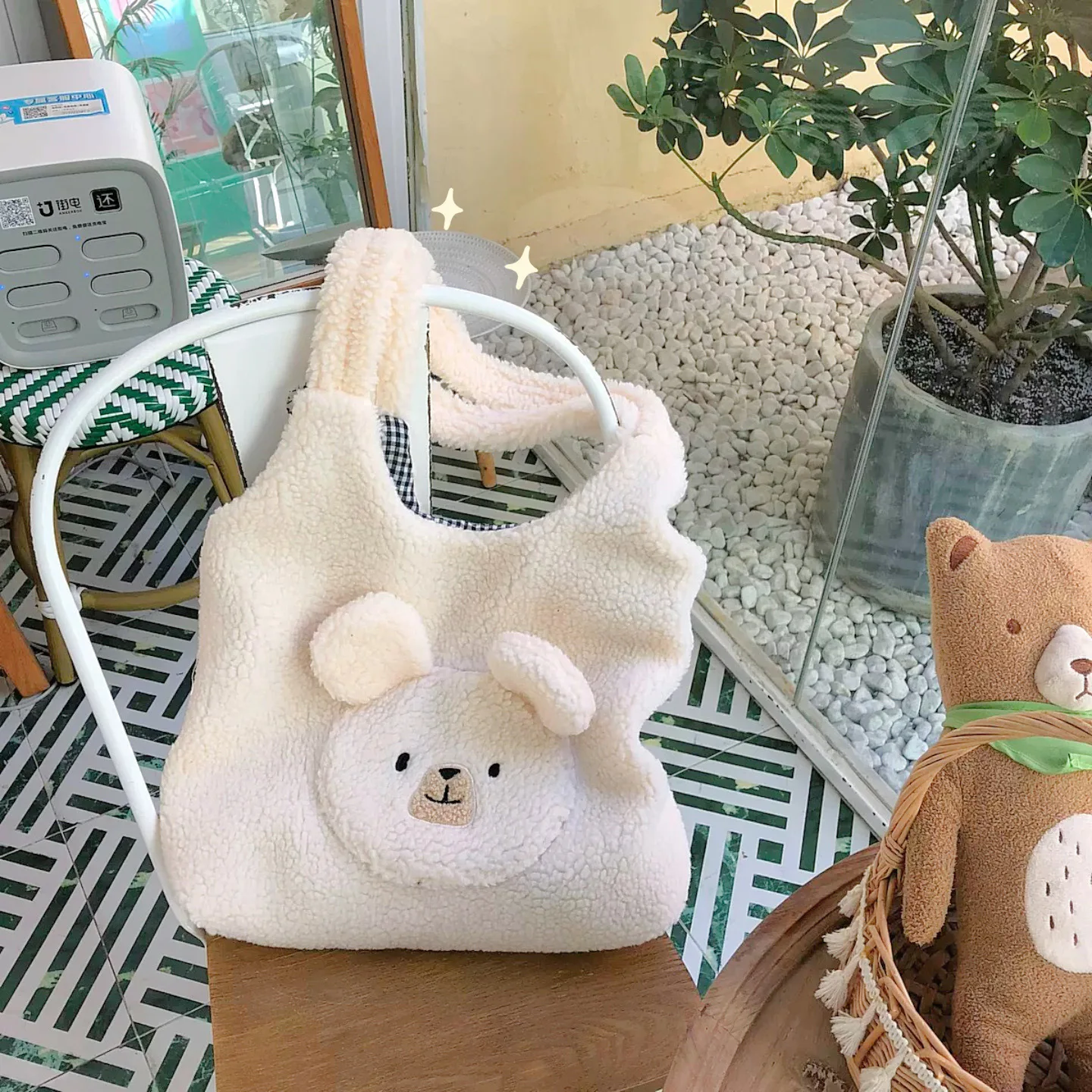 Soft Plush Tote Bag Women 3D Cartoon Bear Print Kawaii Shoulder