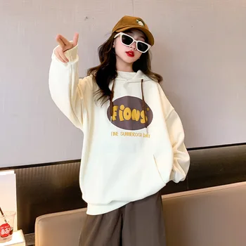 레터 프린트 후드 드로스트링 긴팔 상의, 초등 여학생 스포츠 셔츠, 용수철 가을 여고생 맨투맨
