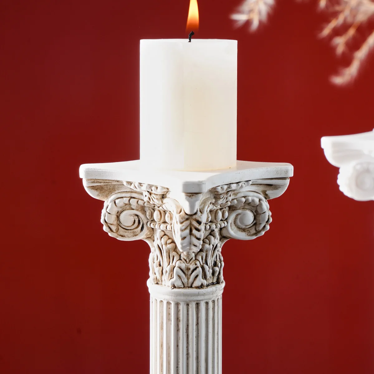 1PC, European retro Roman column-shaped decorative candlestick, central decorative item on the desktop