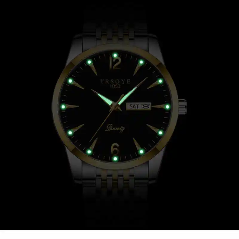 TRSOYE Relojes Men's Watch Stainless Steel Business Luxury Watch Waterproof Luminous Quartz Watch Fashion Casual Wrist Watches