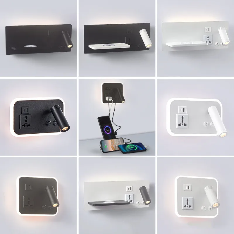 USB Wall Lamp Living Room Reading Wall Light Bedroom Creative Bedside Lamp Wireless Charging Store Indoor Bedside HotelLamp
