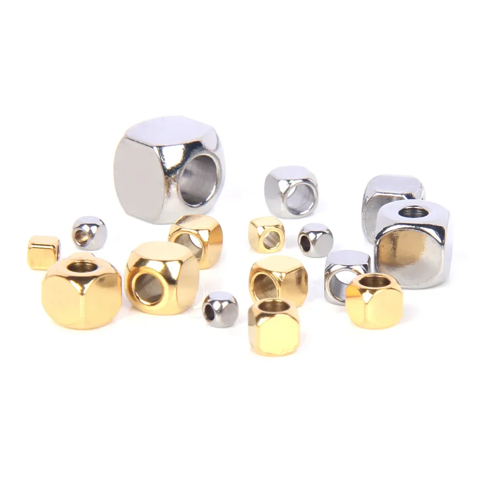20-50 stücke Edelstahl Silber Farbe Cube Perlen Geometrische Spacer Perlen Für Schmuck Machen Diy Halskette Armband Liefert