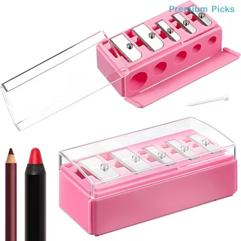 Temperamatite portatile a 5 fori multifunzionale con coperchio per matite eyeliner e lipliner
