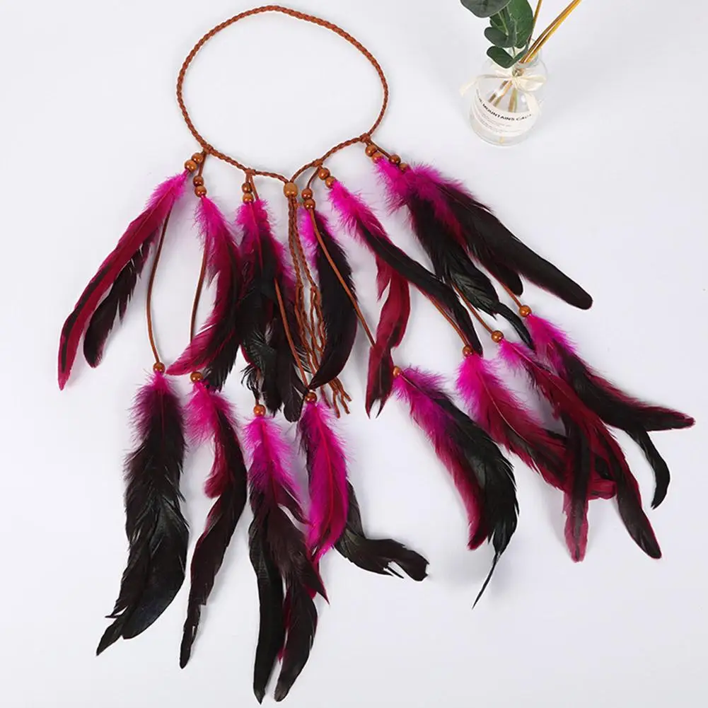2025 New Fashion Boho Feather Headband for Women Festival Hair Accessories Peacock Feather Turban Ladies Adjust Hairband