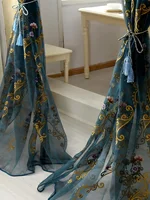 Curtain for Living Room and Bedroom 1pc Blue Embroidered European Flower Gauze 1