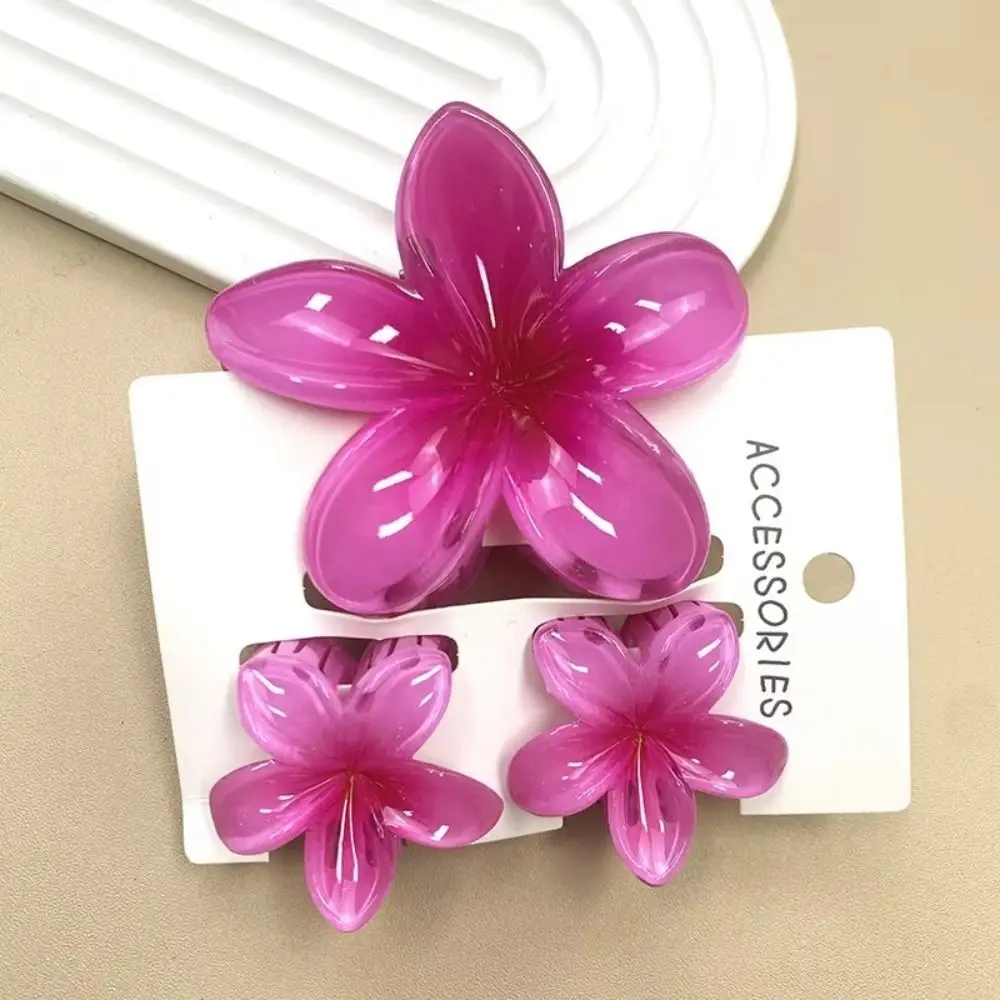 3 Teile/satz Neue Farbverlauf Haar Krallen Plumeria Blume Acryl Hawaiian Blume Haar Clip Süße Blume Klemme Haar Clips Strand – Detail 3