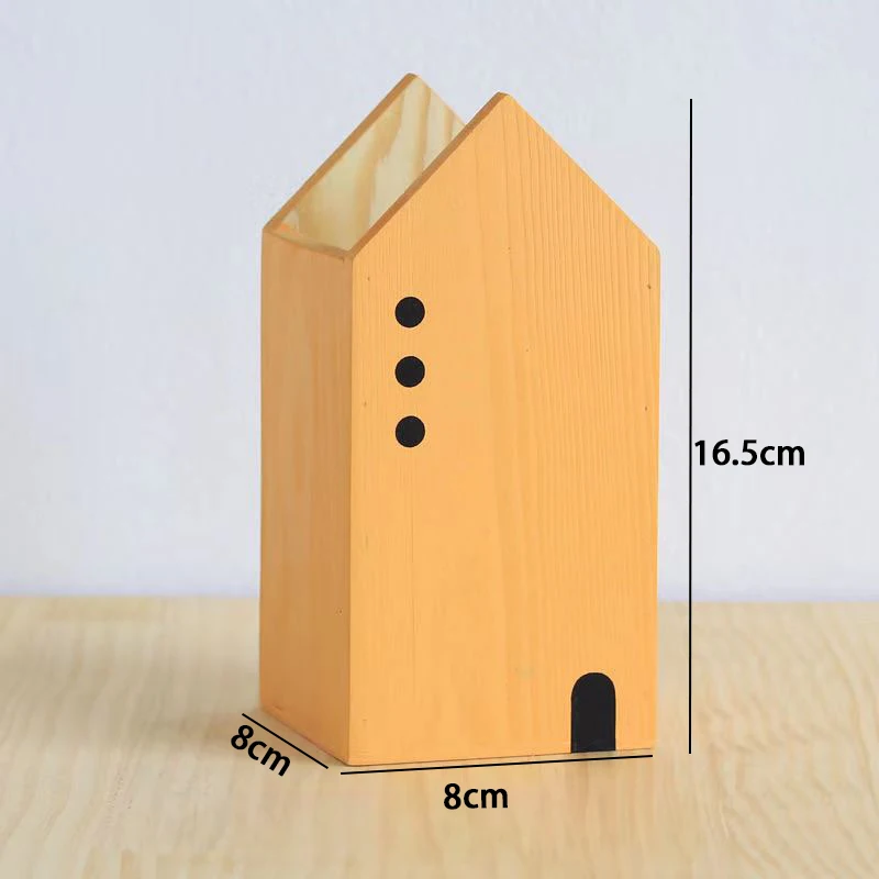 Pencil Case Desk Organizer Storage Organizer Pen Pouch Wooden House Pen Holder for Home Office