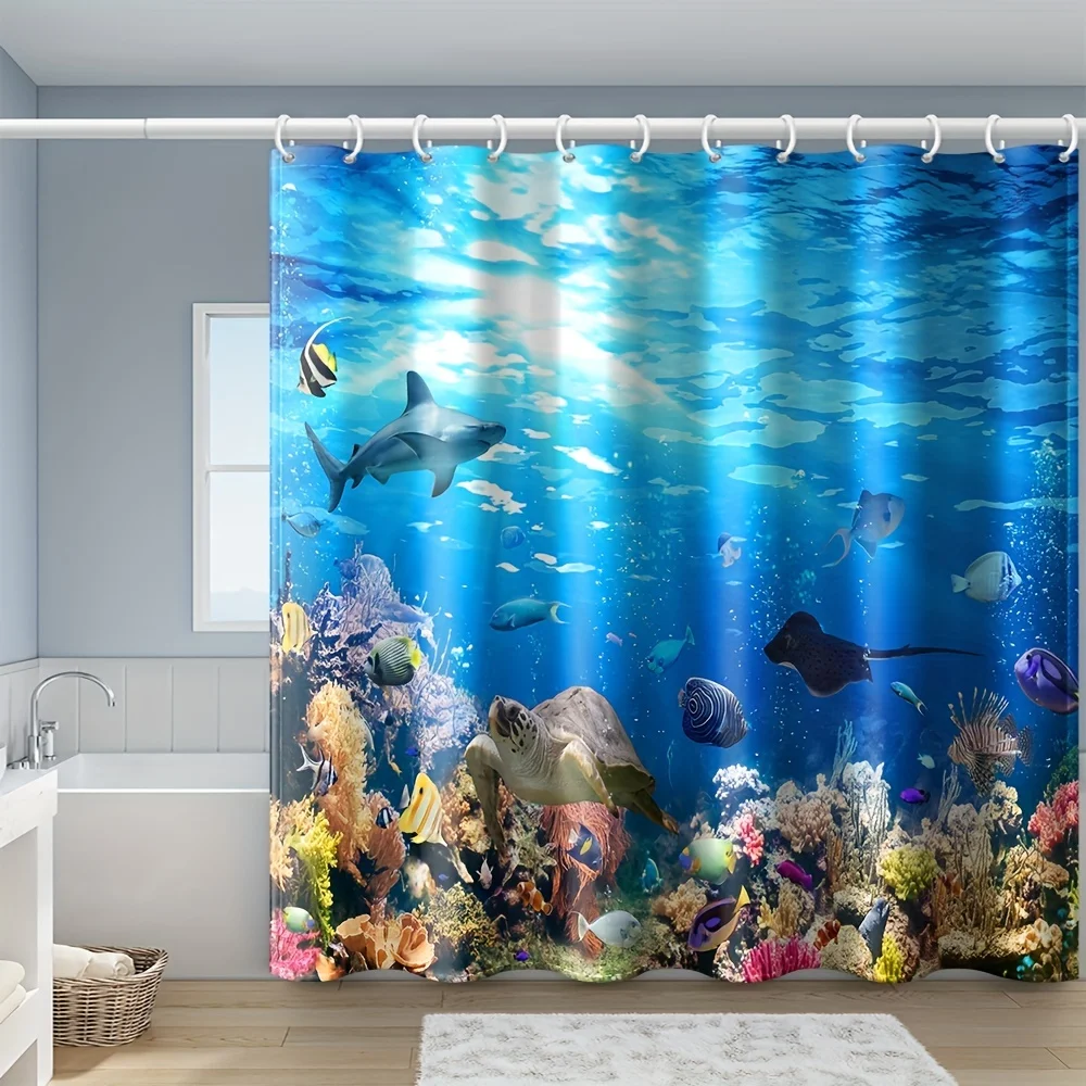 Free Shipping Sea-Themed Shower Curtain with 12 Hooks - Waterproof and  Mildew-Proof Fabric Bath Curtain for Bathroom Decor - AliExpress