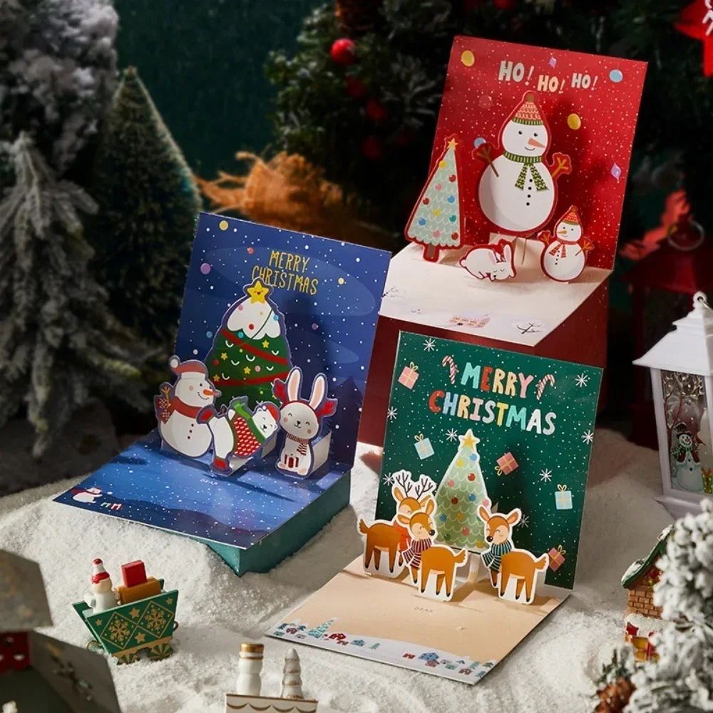 Greeting Cards 5/1PCS 3D Pop UP Christmas with Envelope Friend Family Blessing Postcard Birthday New Year Christmas Decoration