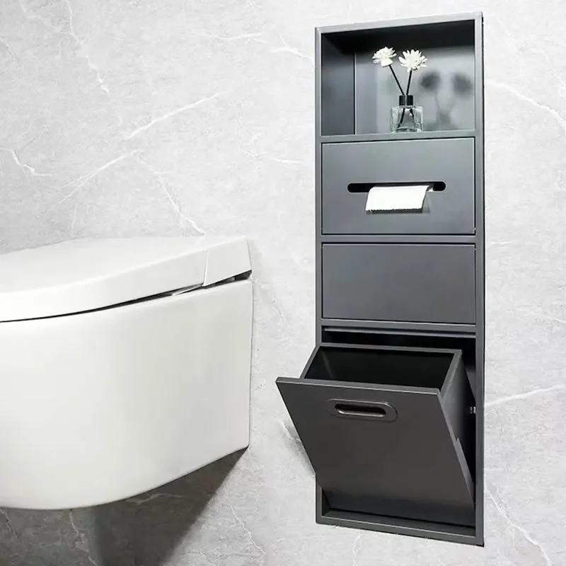 Stainless steel niche embedded toilet trash can bathroom embedded metal niche finished product