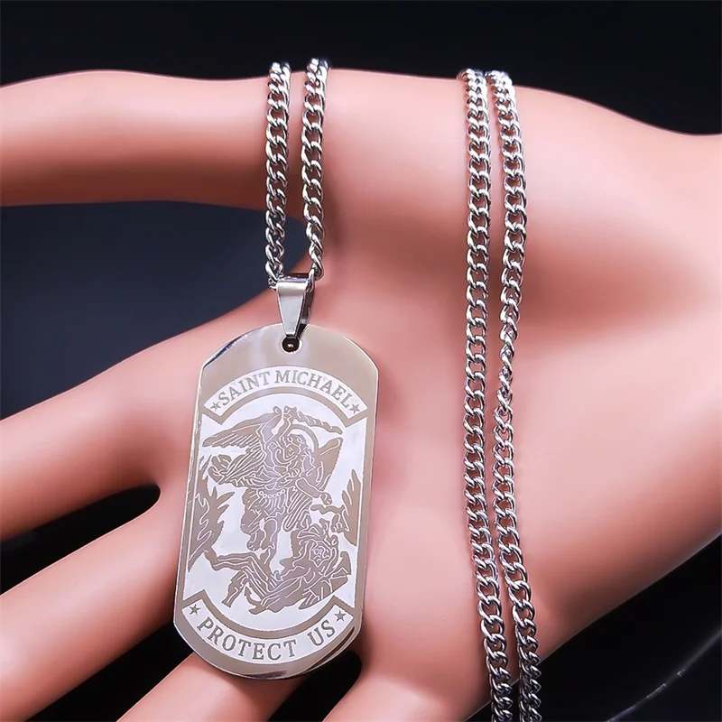 Fashion Stainless Steel Saint Michael Protect Us Necklace