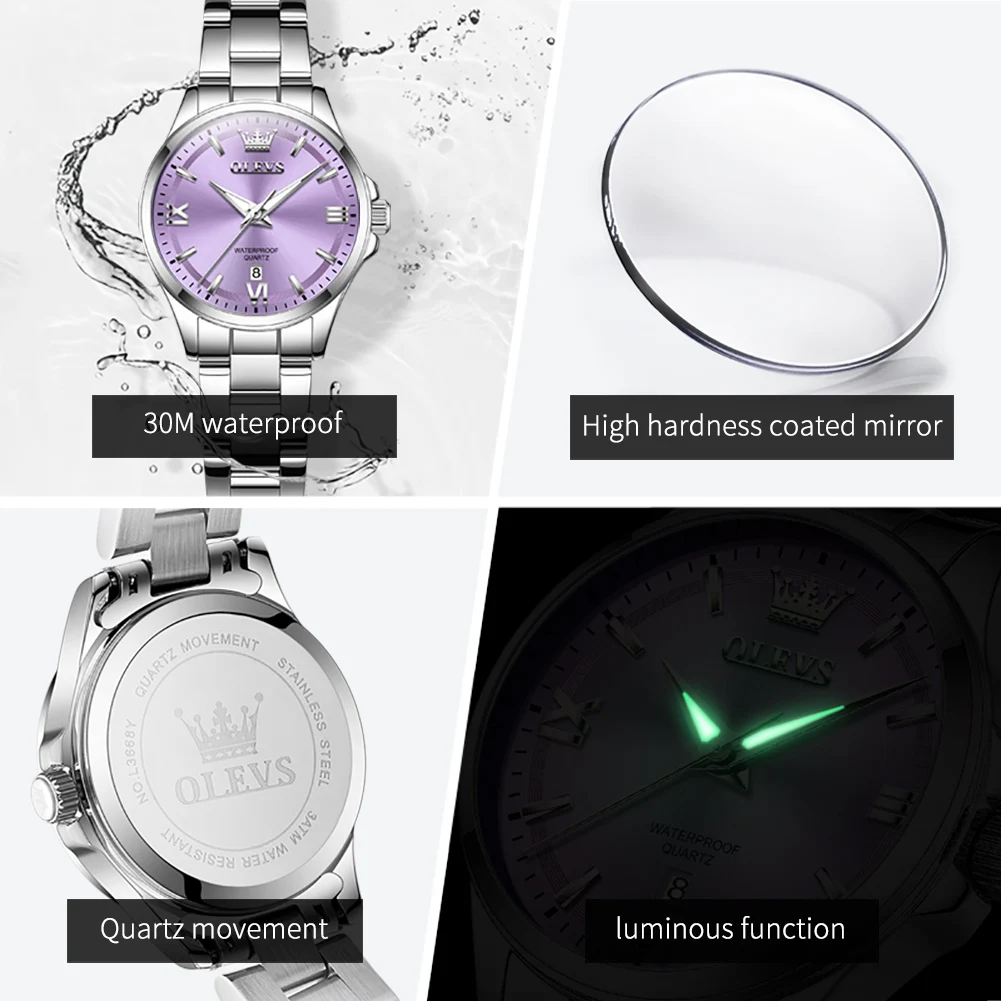 OLEVS 3668 Women Watch Fashion Elegant Roman Scale Waterproof Automatic Date Quartz Watch Luxury Brand Women Watch Reloj Mujer 5