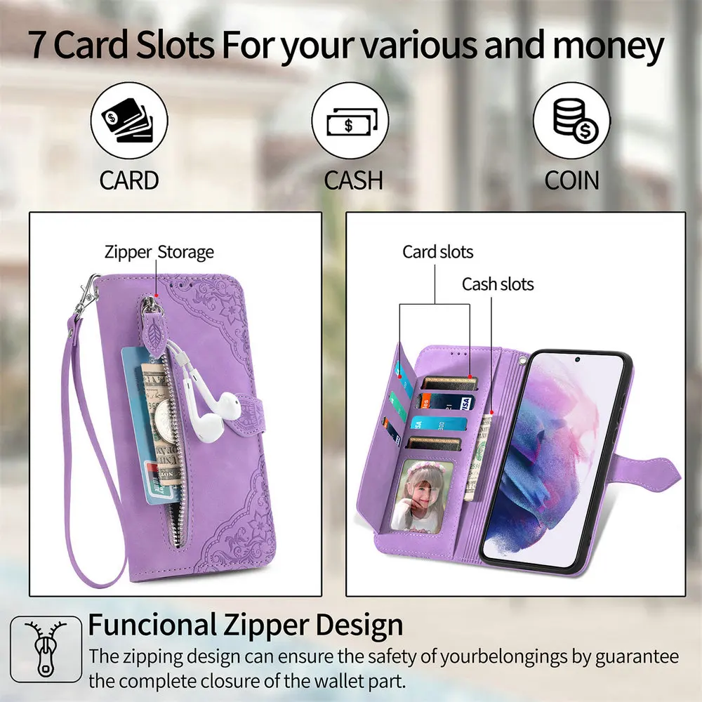 Luxury Zipper Leather Wallet Case with Card Holder