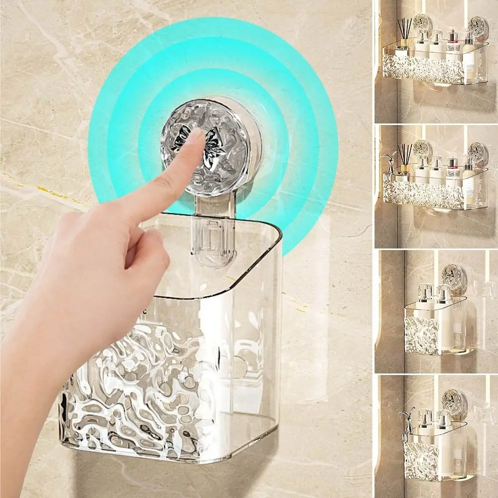 

Полка на присоске для душа без пробивания отверстий, пластиковая дренажная корзина с узором ледника, прозрачная настенная полка для хранения в ванной комнате